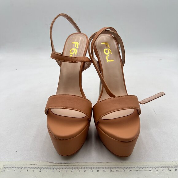 FSJ Nude Sexy Strappy Open Toe Platform Sandals Ankle Strap Metallic Heel Shoes - Picture 3 of 8